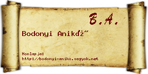 Bodonyi Anikó névjegykártya
