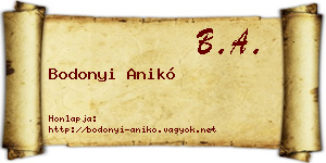 Bodonyi Anikó névjegykártya
